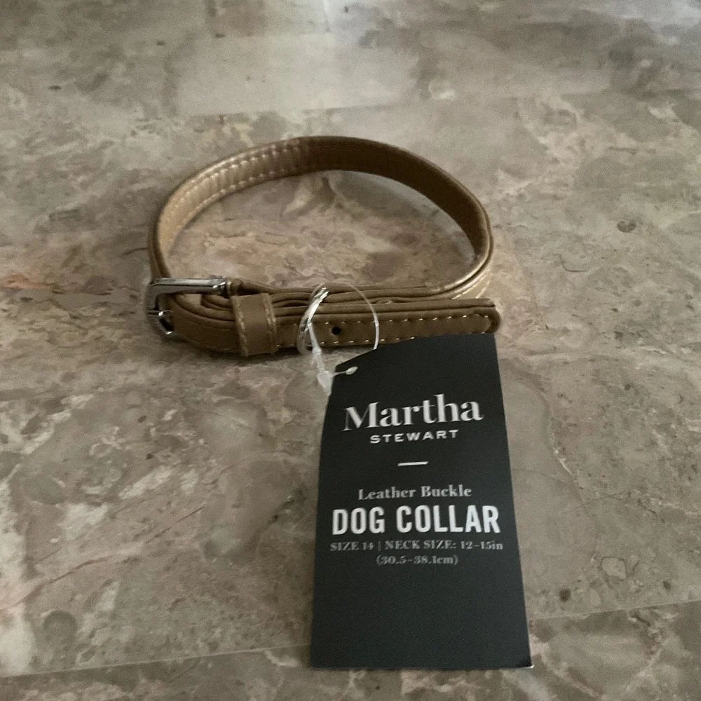 MARTHA STEWART Faux Leather Adjustable Dog Collar 12”-15” Neck